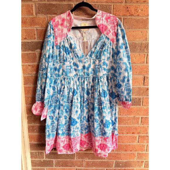 Simply Southern Dresses & Skirts - Simply Southern Floral Blue Pink Baby Doll Long Sleeve Dress Size Large